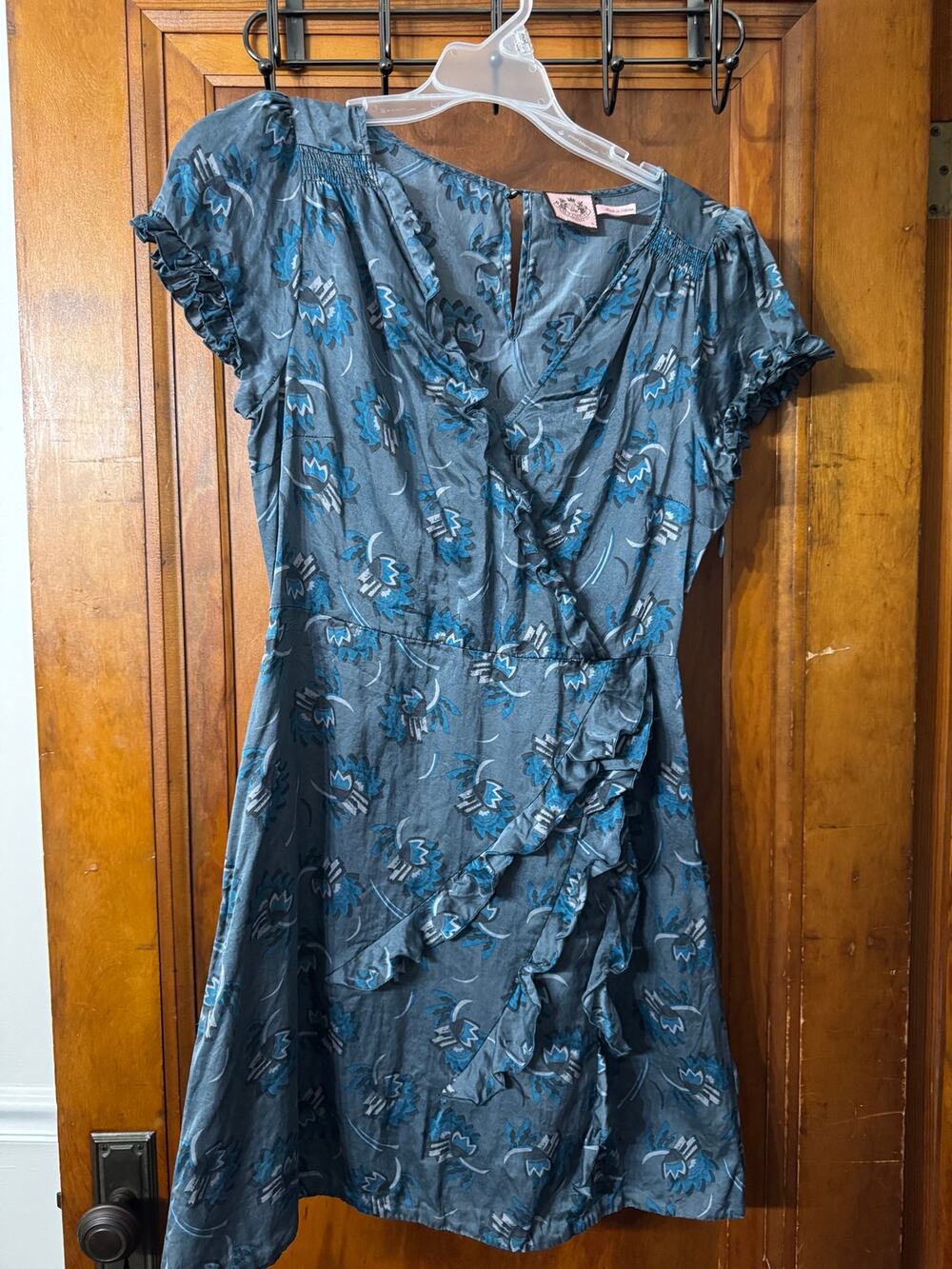 JUICY COUTURE Vintage Y2K Blue Silk Cotton Faux Wrap Dress 10